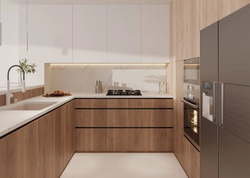 Kitchen Set Minimalis dengan Kabinet Atas